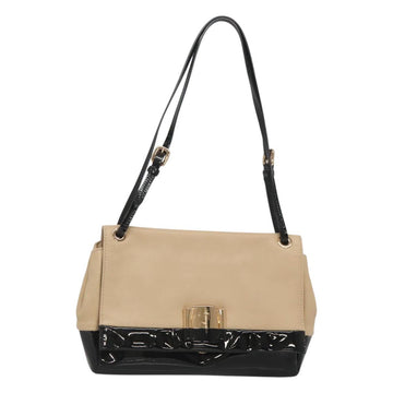 Salvatore Ferragamo Shoulder Bag Taurillon Leather Beige Gold Auth BA1749