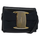 Salvatore Ferragamo Pouch Shoulder Bag Leather Navy Gold Auth BA1758-1