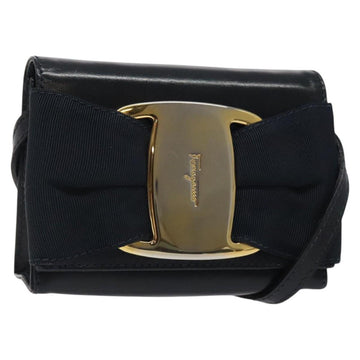 Salvatore Ferragamo Pouch Shoulder Bag Leather Navy Gold Auth BA1758