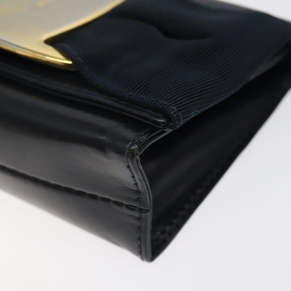 Salvatore Ferragamo Pouch Shoulder Bag Leather Navy Gold Auth BA1758