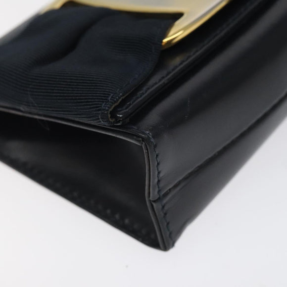 Salvatore Ferragamo Pouch Shoulder Bag Leather Navy Gold Auth BA1758