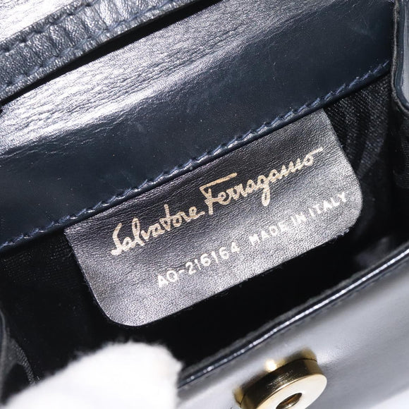 Salvatore Ferragamo Pouch Shoulder Bag Leather Navy Gold Auth BA1758