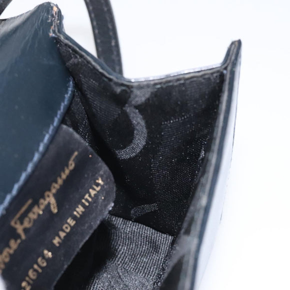 Salvatore Ferragamo Pouch Shoulder Bag Leather Navy Gold Auth BA1758