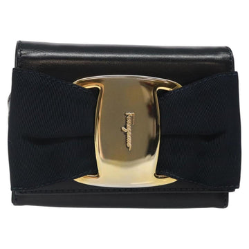 Salvatore Ferragamo Pouch Shoulder Bag Leather Navy Gold Auth BA1758 - 0