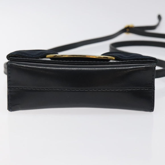 Salvatore Ferragamo Pouch Shoulder Bag Leather Navy Gold Auth BA1758