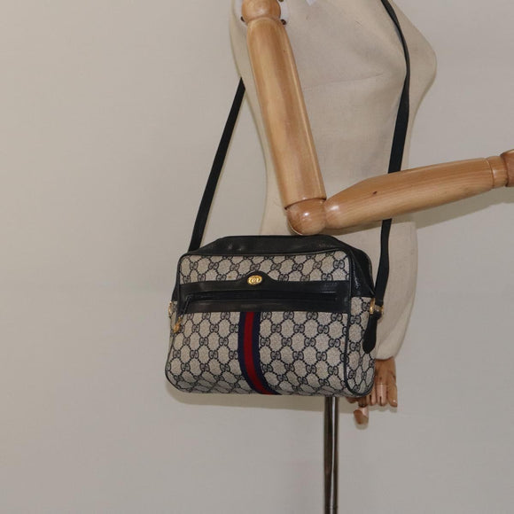 GUCCI GG Supreme Sherry Line Shoulder Bag PVC Navy Gold 14 02 005 Auth BA1764