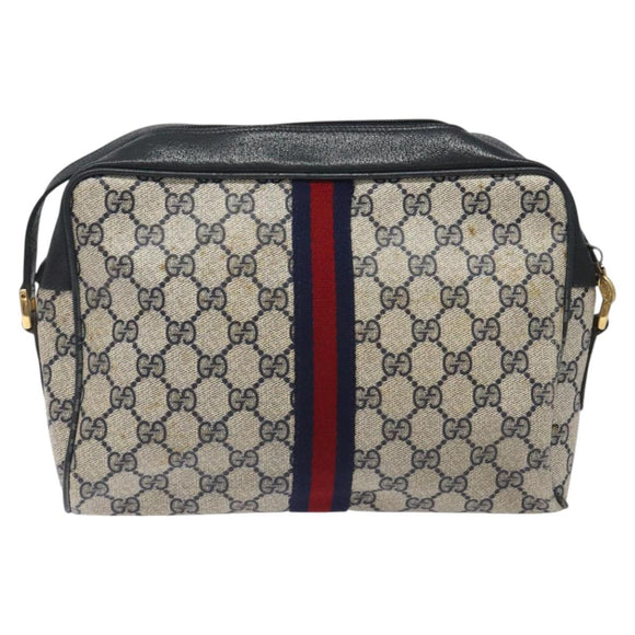 GUCCI GG Supreme Sherry Line Shoulder Bag PVC Navy Gold 14 02 005 Auth BA1764