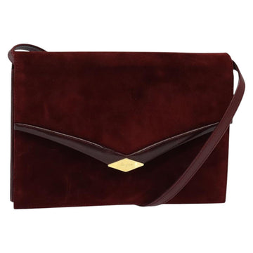 Salvatore Ferragamo Shoulder Bag Suede Bordeaux Gold Auth BA1768