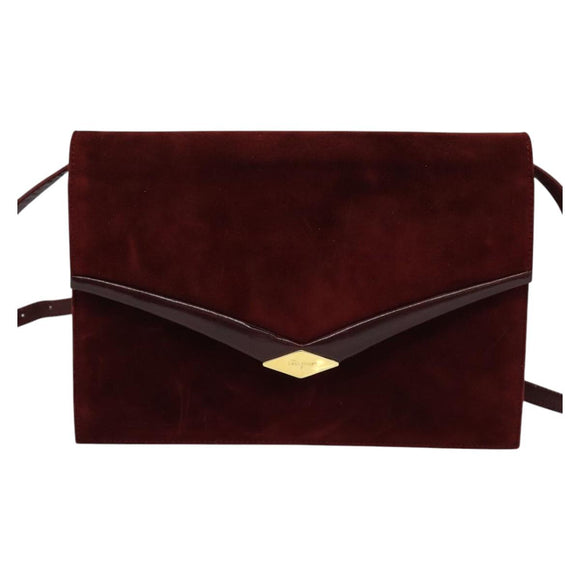 Salvatore Ferragamo Shoulder Bag Suede Bordeaux Gold Auth BA1768