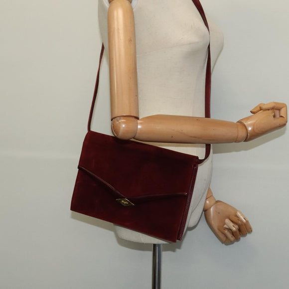 Salvatore Ferragamo Shoulder Bag Suede Bordeaux Gold Auth BA1768