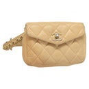 CHANEL Matelasse Chain Waist bag Lamb Skin Beige Gold CC Auth BA1769-1