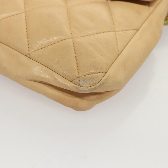 CHANEL Matelasse Chain Waist bag Lamb Skin Beige Gold CC Auth BA1769