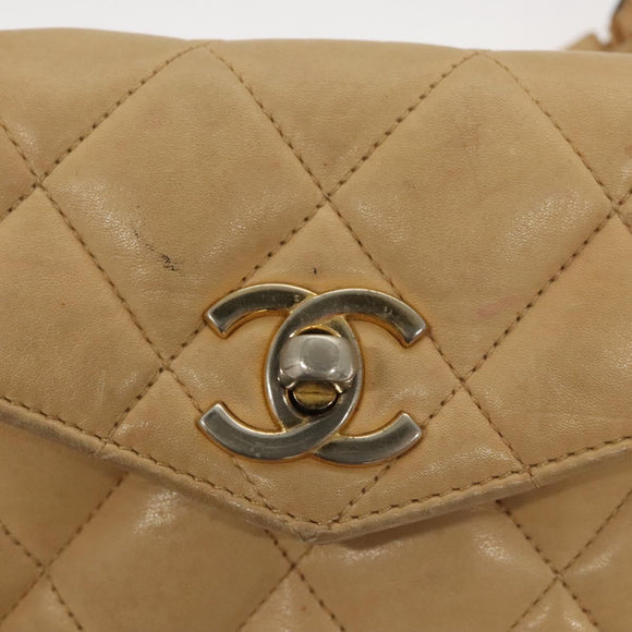 CHANEL Matelasse Chain Waist bag Lamb Skin Beige Gold CC Auth BA1769