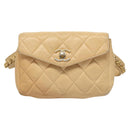 CHANEL Matelasse Chain Waist bag Lamb Skin Beige Gold CC Auth BA1769-2