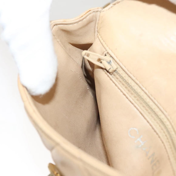 CHANEL Matelasse Chain Waist bag Lamb Skin Beige Gold CC Auth BA1769