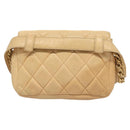 CHANEL Matelasse Chain Waist bag Lamb Skin Beige Gold CC Auth BA1769-3