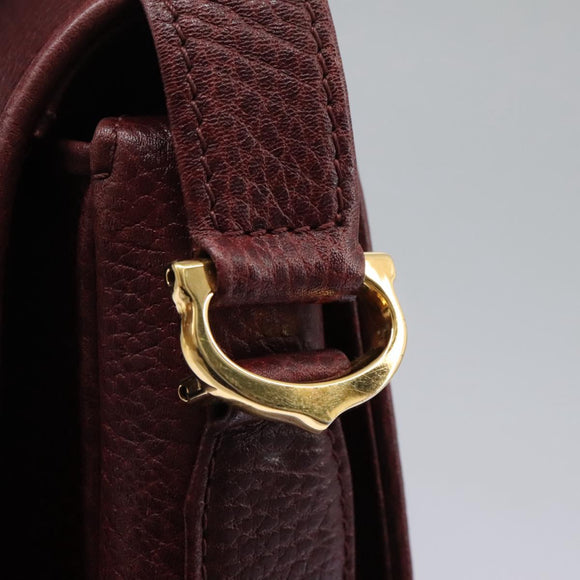 CARTIER Must Line Shoulder Bag Leather Bordeaux Gold Auth BA1792