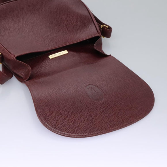 CARTIER Must Line Shoulder Bag Leather Bordeaux Gold Auth BA1792