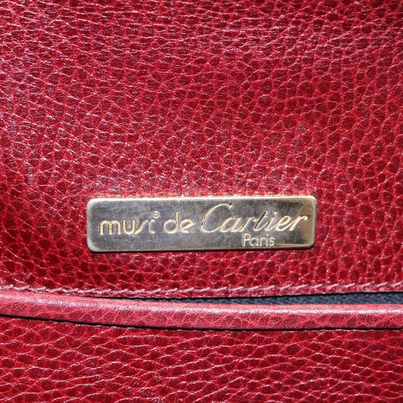 CARTIER Must Line Shoulder Bag Leather Bordeaux Gold Auth BA1792