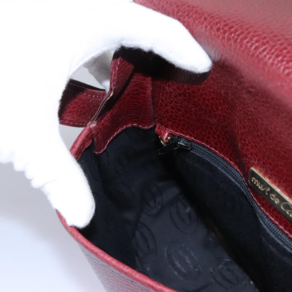 CARTIER Must Line Shoulder Bag Leather Bordeaux Gold Auth BA1792