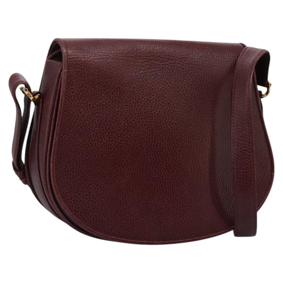 CARTIER Must Line Shoulder Bag Leather Bordeaux Gold Auth BA1792
