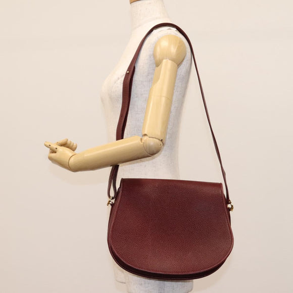 CARTIER Must Line Shoulder Bag Leather Bordeaux Gold Auth BA1792
