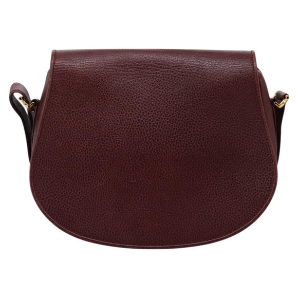 CARTIER Must Line Shoulder Bag Leather Bordeaux Gold Auth BA1792