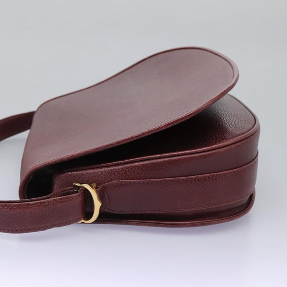 CARTIER Must Line Shoulder Bag Leather Bordeaux Gold Auth BA1792