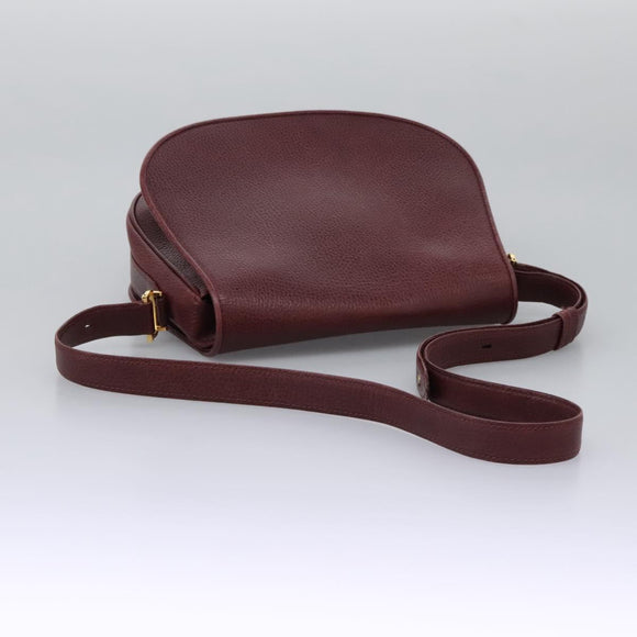 CARTIER Must Line Shoulder Bag Leather Bordeaux Gold Auth BA1792