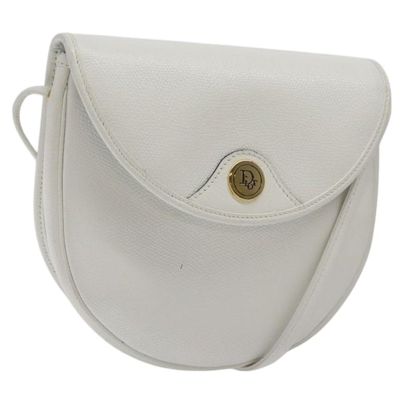 Christian Dior Shoulder Bag Leather White Gold Auth BA1797