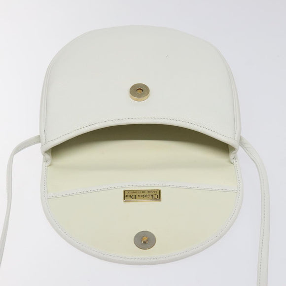 Christian Dior Shoulder Bag Leather White Gold Auth BA1797