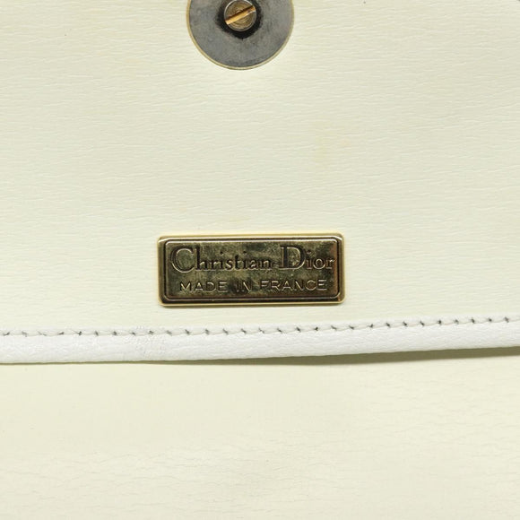 Christian Dior Shoulder Bag Leather White Gold Auth BA1797