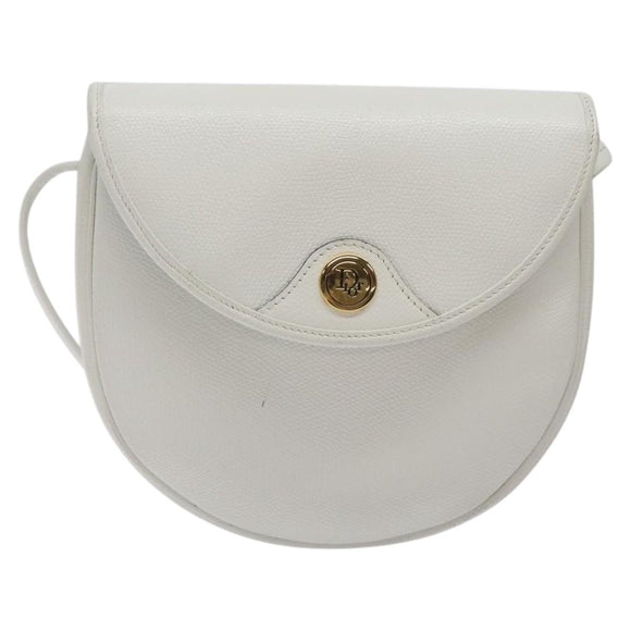 Christian Dior Shoulder Bag Leather White Gold Auth BA1797