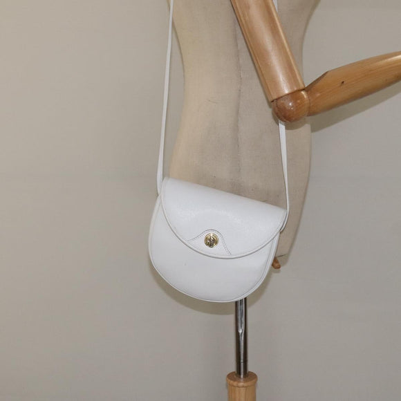 Christian Dior Shoulder Bag Leather White Gold Auth BA1797