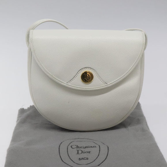 Christian Dior Shoulder Bag Leather White Gold Auth BA1797