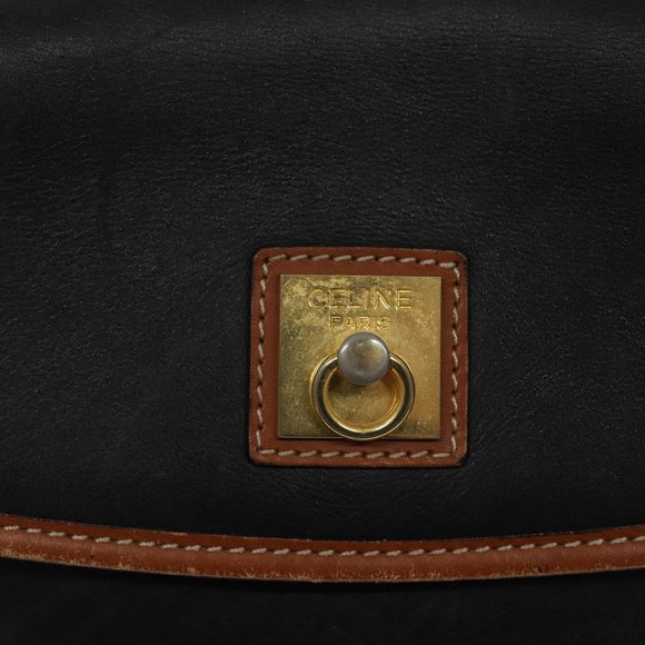 CELINE Shoulder Bag Leather Black Gold Auth BA1801