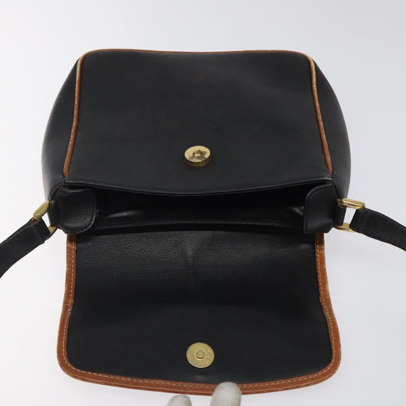 CELINE Shoulder Bag Leather Black Gold Auth BA1801