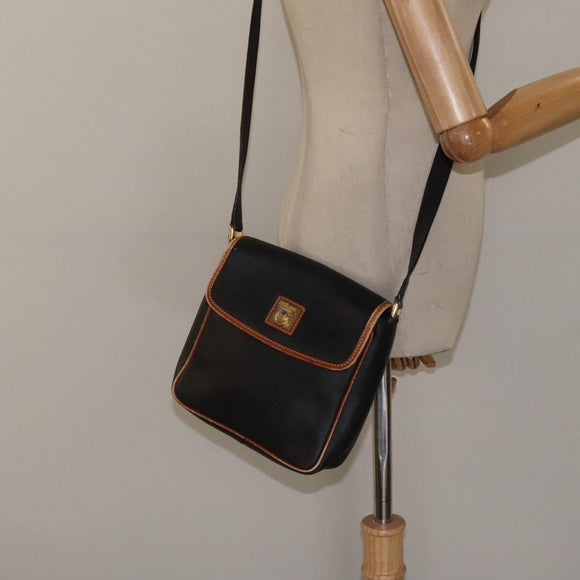 CELINE Shoulder Bag Leather Black Gold Auth BA1801