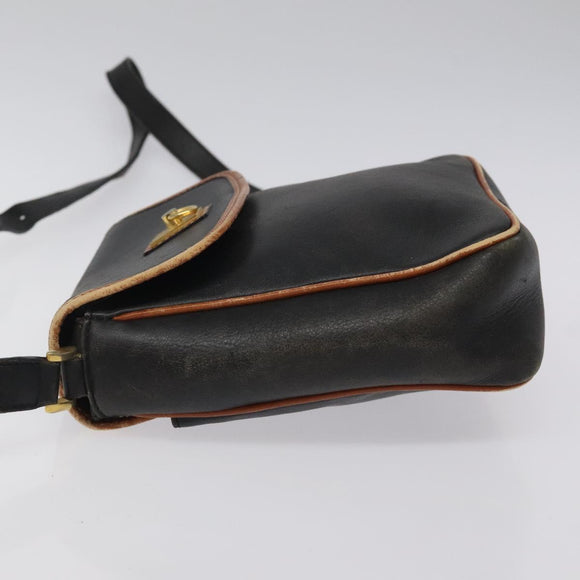 CELINE Shoulder Bag Leather Black Gold Auth BA1801