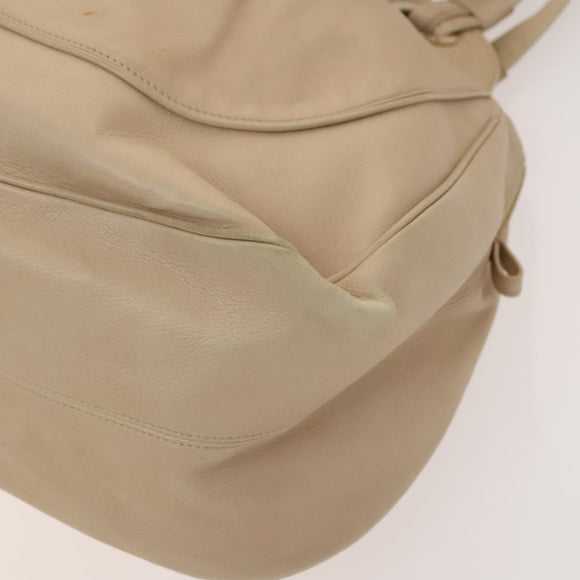BVLGARI Tote Bag Leather Beige Gold Auth BA1803