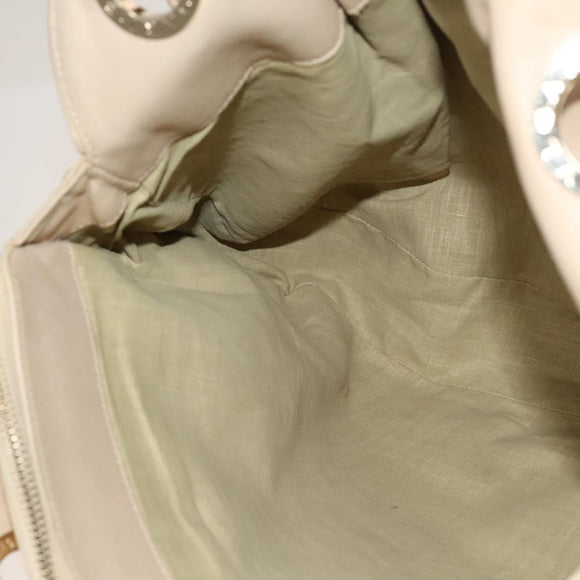 BVLGARI Tote Bag Leather Beige Gold Auth BA1803