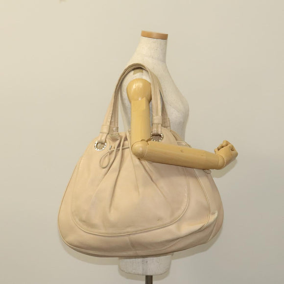 BVLGARI Tote Bag Leather Beige Gold Auth BA1803