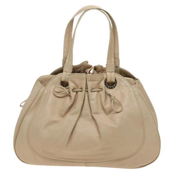 BVLGARI Tote Bag Leather Beige Gold Auth BA1803