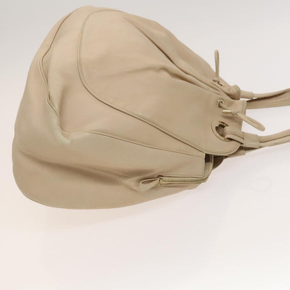 BVLGARI Tote Bag Leather Beige Gold Auth BA1803