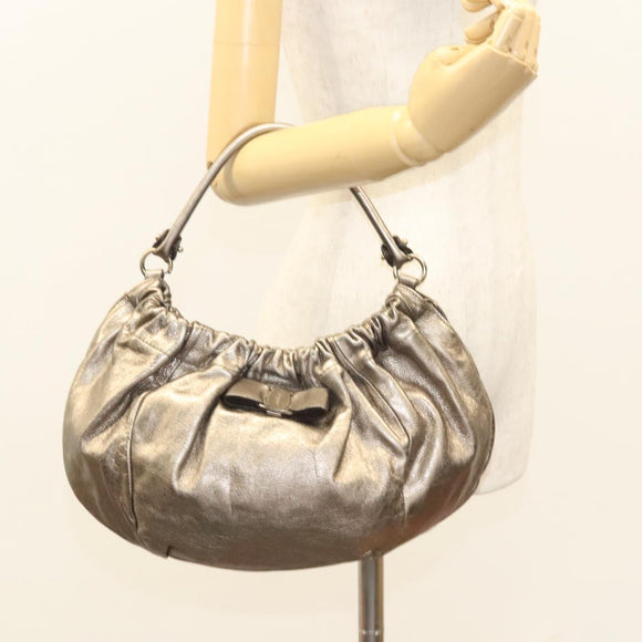 Salvatore Ferragamo Vala Shoulder Bag Leather Champagne Gold Auth BA1804