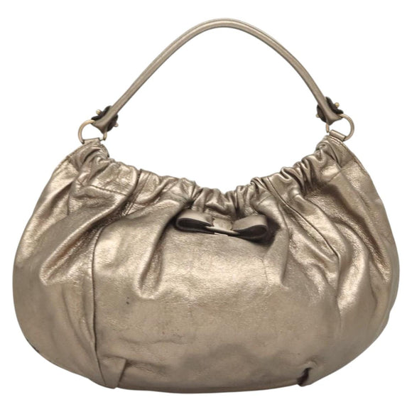 Salvatore Ferragamo Vala Shoulder Bag Leather Champagne Gold Auth BA1804