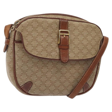 CELINE Macadam Canvas Shoulder Bag Beige Gold Auth BA1813