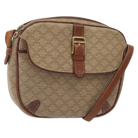 CELINE Macadam Canvas Shoulder Bag Beige Gold Auth BA1813