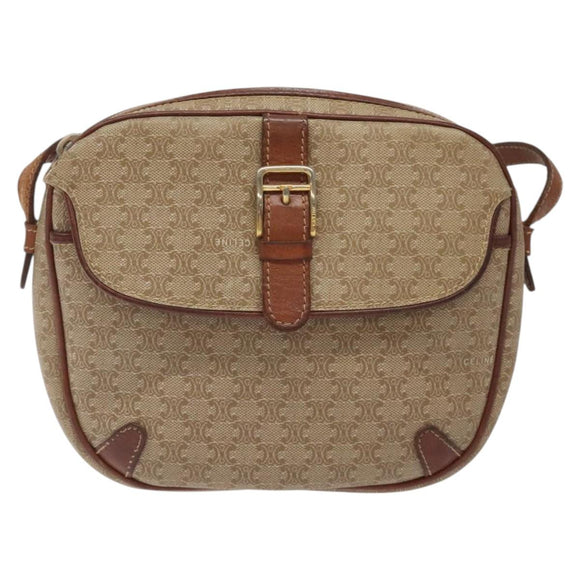 CELINE Macadam Canvas Shoulder Bag Beige Gold Auth BA1813