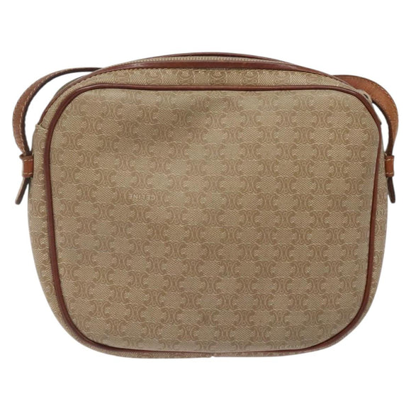 CELINE Macadam Canvas Shoulder Bag Beige Gold Auth BA1813